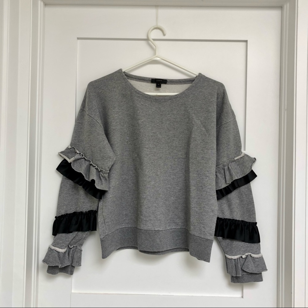 2/$75 J. Crew Gray Ruffle Sleeve Top